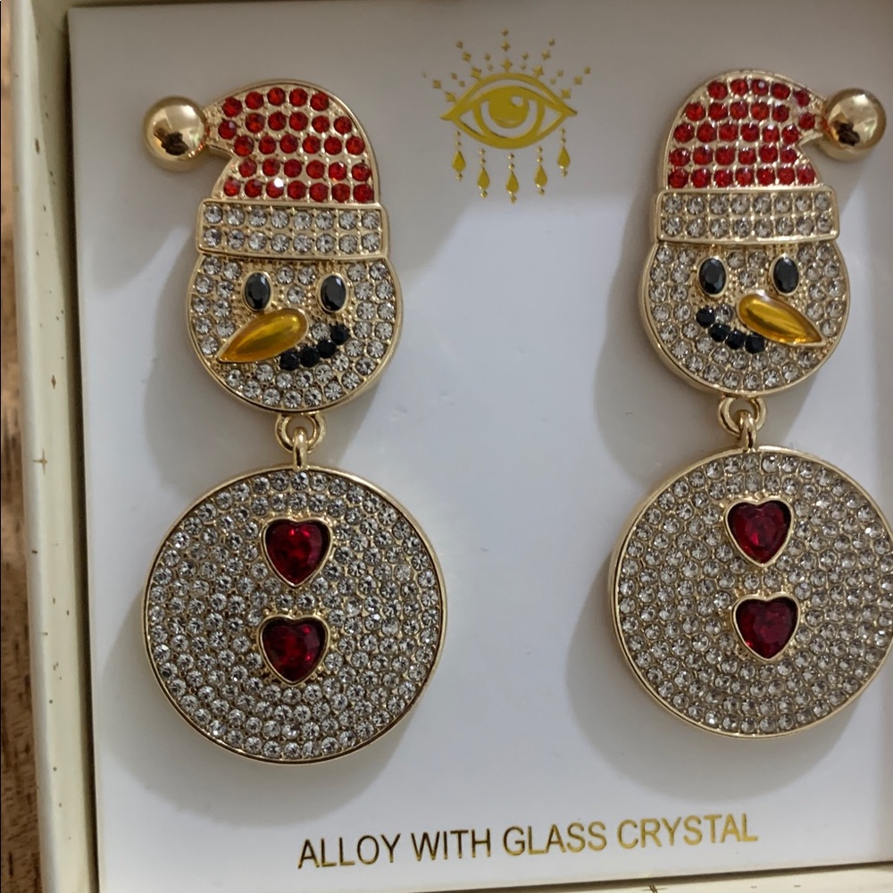 Eye Candy Red and Gold Snowman Earrings - Picture 3 of 4